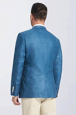 Casual Bright Blue Blended Patch Pocket Mens Blazer Jacket_2
