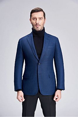 Blue Plaid New Blazer for Men Slim Fit Suit Jacket