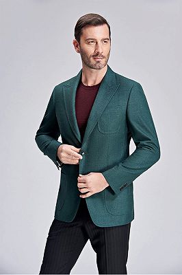 Stylich Green Patch Pocket Peak Lapel Daily Casual Slim Fit Blazer Jacket for Men_3