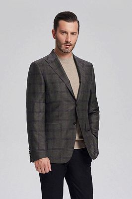 Peak Lapel Dark Grey Cashmere Blended New Blazer Jacket for Men_2