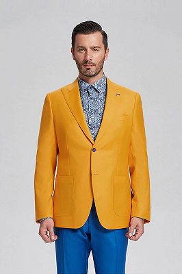 Ginger Yellow Peak Lapel Patch Pocket Fashionable Blazer Jacket for Men_1