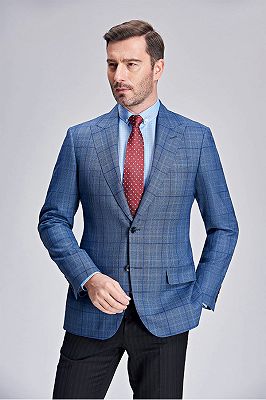 Peak Lapel Plaid Blazer for Men | Modern Blue Blazer Jacket New