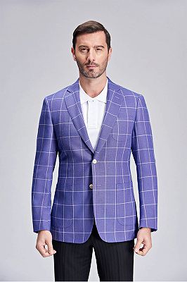 Modern Plaid Violet Purple Elbow Patch Blazer Jacket for Men_1