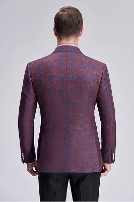 Peak Lapel Blue Plaid Double Breasted Fashionable Blazer Jacket for Men_3