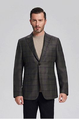 Peak Lapel Dark Grey Cashmere Blended New Blazer Jacket for Men_1