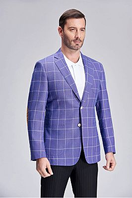 Modern Plaid Violet Purple Elbow Patch Blazer Jacket for Men