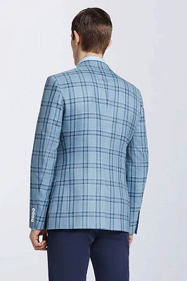 Modern Light Blue Plaid Suit Blazer Jacket Casual for Prom_2
