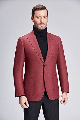 Stylish Red Peak Lapel Patch Pocket Slim Fit New Blazer Jacket for Men_2