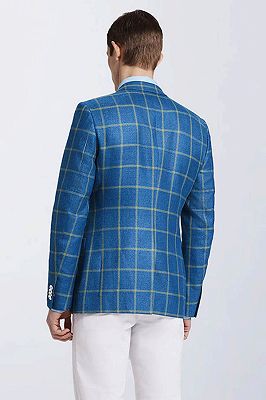 Stylish Blended Plaid Casual Blue Blazer Jacket for Prom