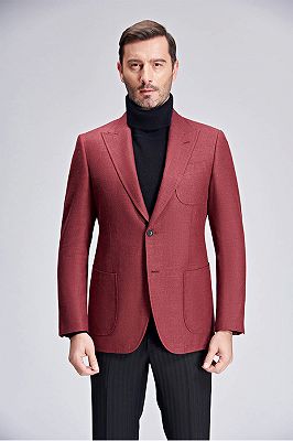 Stylish Red Peak Lapel Patch Pocket Slim Fit New Blazer Jacket for Men_1