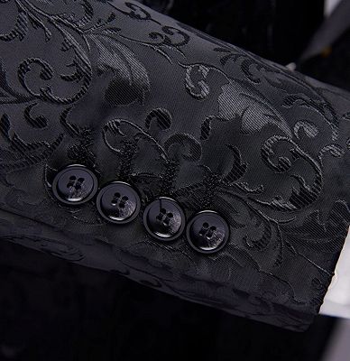 Black Jacquard Dinner Suits for Men | Formal Shawl Lapel One Button Blazer_5