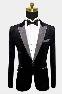 Glamorous Black Sequin Blazer | Peak Lapel One Button Men Suits_1