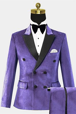 Purple Double Breasted Men Suits | Velvet Tuxedo with two Pieces Online_1