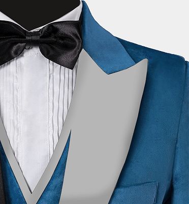 Cerulean Blue Velvet Tuxedo | Three Pieces Mens Skinny Fit Suits_3