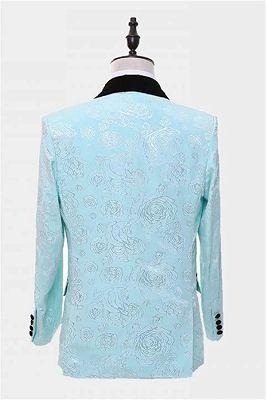 Floral Turquoise Tuxedo with Shawl Lapel | Three Pieces Prom Suits