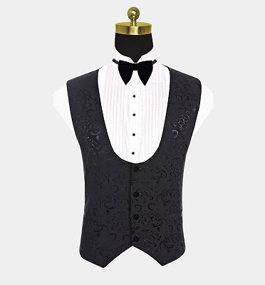 Black Jacquard Men Suits with 3 Pieces | Unique Dinner Suits for Prom_3