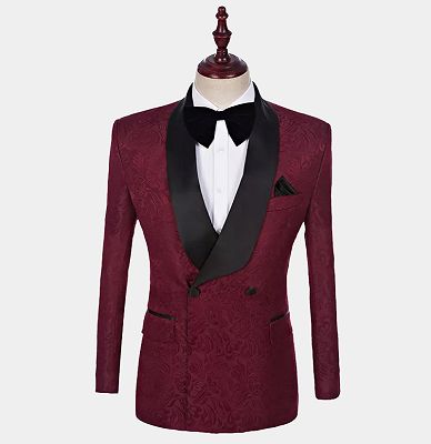 Fashion Burgundy Men Suits with 2 Pieces | Bespoke Shawl Lapel Tuxedo_3