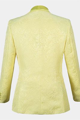 Yellow Jacquard Men Suits | Three Pieces Shawl Lapel Tuxedo_2