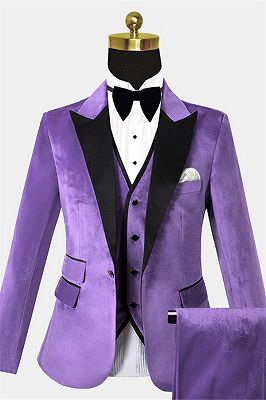 Iris Purple Velvet Tuxedo with Peak Lapel | Three Pieces Slim Fit Men Suits for Prom_1