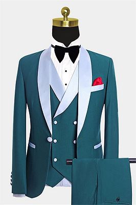 Teal Blue Tuxedo with Light-colored Trim | Formal Business Men Suits