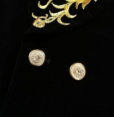 Black Velvet One Piece Jacket | Gold Embroidered Double Breasted Tuxedo_4