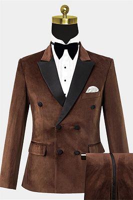 Double Breasted Brown Velvet Tuxedo | Best Notched Lapel Suits_1