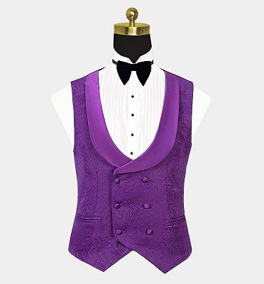 Vintage Jacquare Violet Men Suits | 3 Pieces Prom Suits_3