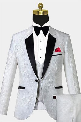 White Vintage Dinner Suits | Print Floral Tuxedo for Men_1