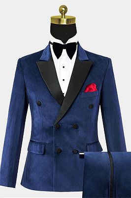 Navy Blue Double Breasted Velvet Tuxedo | Two Piecs Bespoke Suits_1