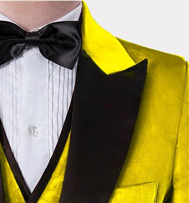 Yellow Velvet Tuxedo for Men | Three Pieces Slim Fit Prom Suits_3