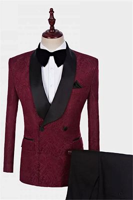Fashion Burgundy Men Suits with 2 Pieces | Bespoke Shawl Lapel Tuxedo