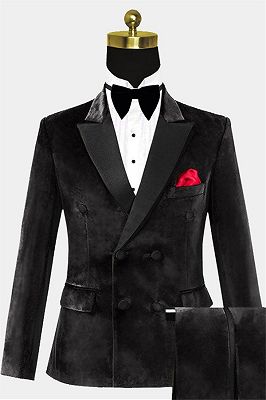 Double Breasted Velvet Tuxedo| Black Peak Lapel Men Suits