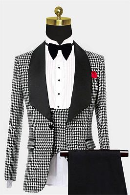 Black and White Houndstooth Tuxedo | Business Three Pieces Men Suits_1