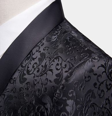 Black Jacquard Dinner Suits for Men | Formal Shawl Lapel One Button Blazer_3