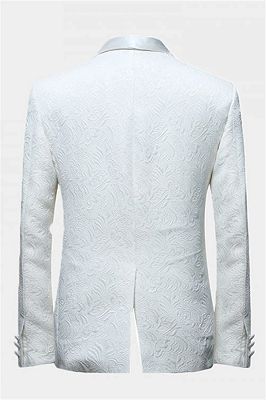 White Jacquard Wedding Men Suits | Elegant Two Piece Shawl Lapel Groom Suits_2