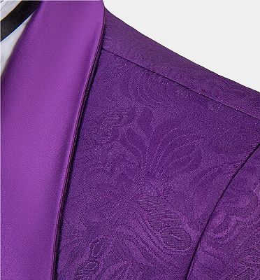 Vintage Jacquare Violet Men Suits | 3 Pieces Prom Suits_4