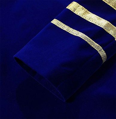 Royal Blue Blazer for Men | Gold Embroidered Lapel Velvet Jacket_5