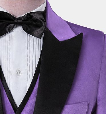 Iris Purple Velvet Tuxedo with Peak Lapel | Three Pieces Slim Fit Men Suits for Prom_3