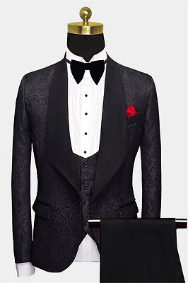 Business Black Men Suits | Formal Three Pieces Jacquard Wedding Suits ...