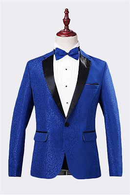 Royal Blue Jacquard Tuxedo Jacket | Stylish Slim Fit Blazer for Men