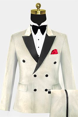 Ivory Two Pieces Velvet Men Suits Online | Four Buttons Formal Menswear with Pants