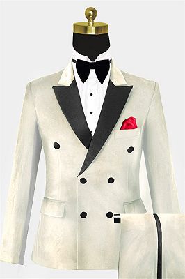 Ivory Two Pieces Velvet Men Suits Online | Four Buttons Formal Menswear with Pants_1