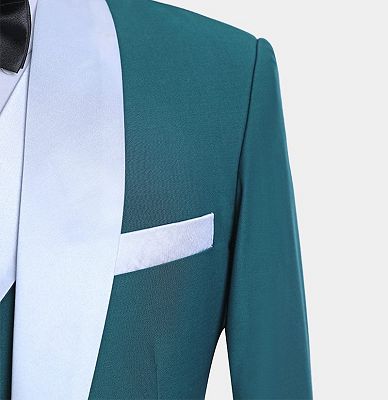 Teal Blue Tuxedo with Light-colored Trim | Formal Business Men Suits_5