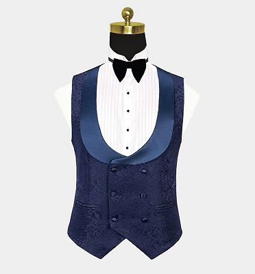 Navy Blue Three Pieces Tuxedo Online| Jacquard Bespoke Men Suits_3
