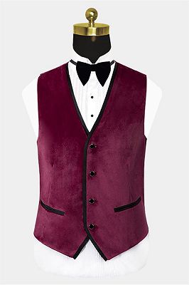 Burgundy Velvet Three Pieces Tuxedo | Peak Lapel Prom Suits For Men_2
