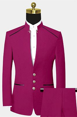 Pink Mandarin Collar Men Suits | Ezra Two Pieces Three Buttons Prom Suits