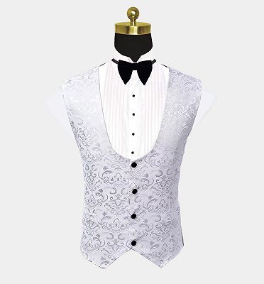 White Damask Prints Tuxedo | Classic Three Pieces Dinner Men Suits_3