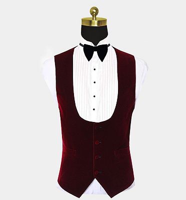 White Jacquard Men Suits with Burgundy Lapel | Floral Tuxedo_3