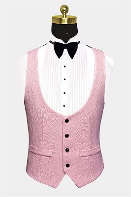 Gorgeous Pink Jacquard Prom Suits | Three Pieces Men Suits with Black Lapel