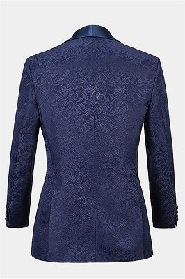Navy Blue Three Pieces Tuxedo Online| Jacquard Bespoke Men Suits_2